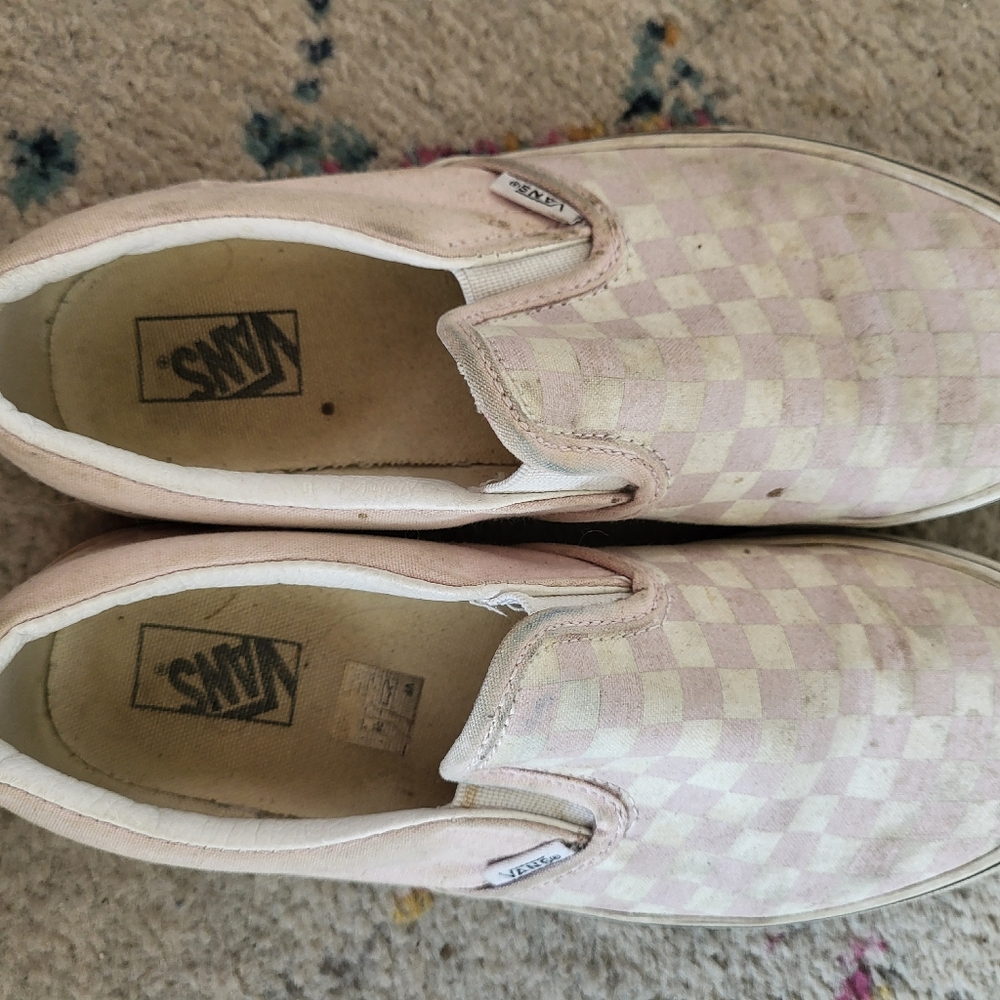 Vans Pink and White Checkered Slip-On Shoes